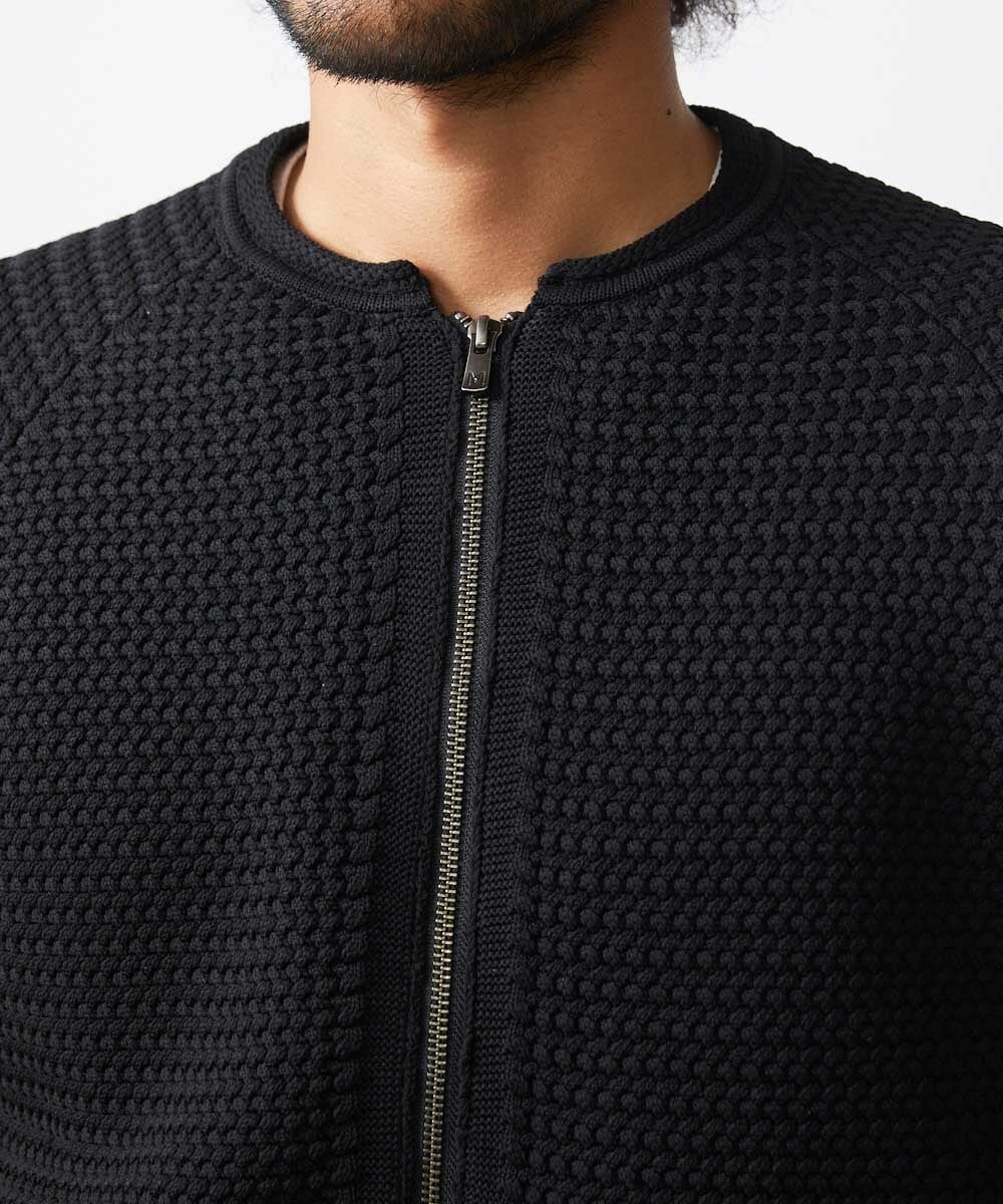 MNFAC54230 MICHEL KLEIN HOMME(ミッシェルクラン オム) ニットノーカラーブルゾン セットアップ ブラック