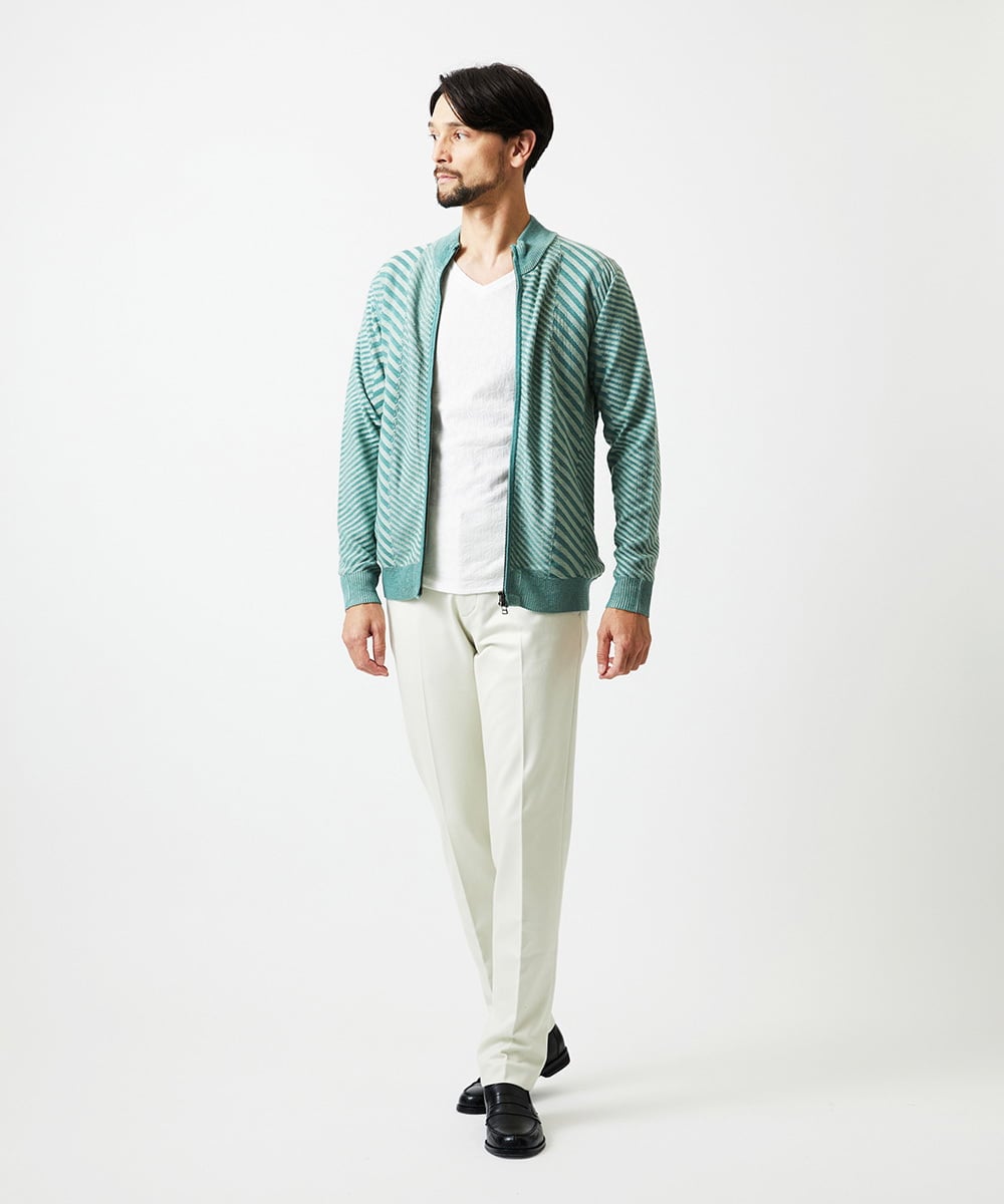 MNFAF02200 MICHEL KLEIN HOMME(ミッシェルクラン オム) グラデーションスタンドカラーニットブルゾン グリーン
