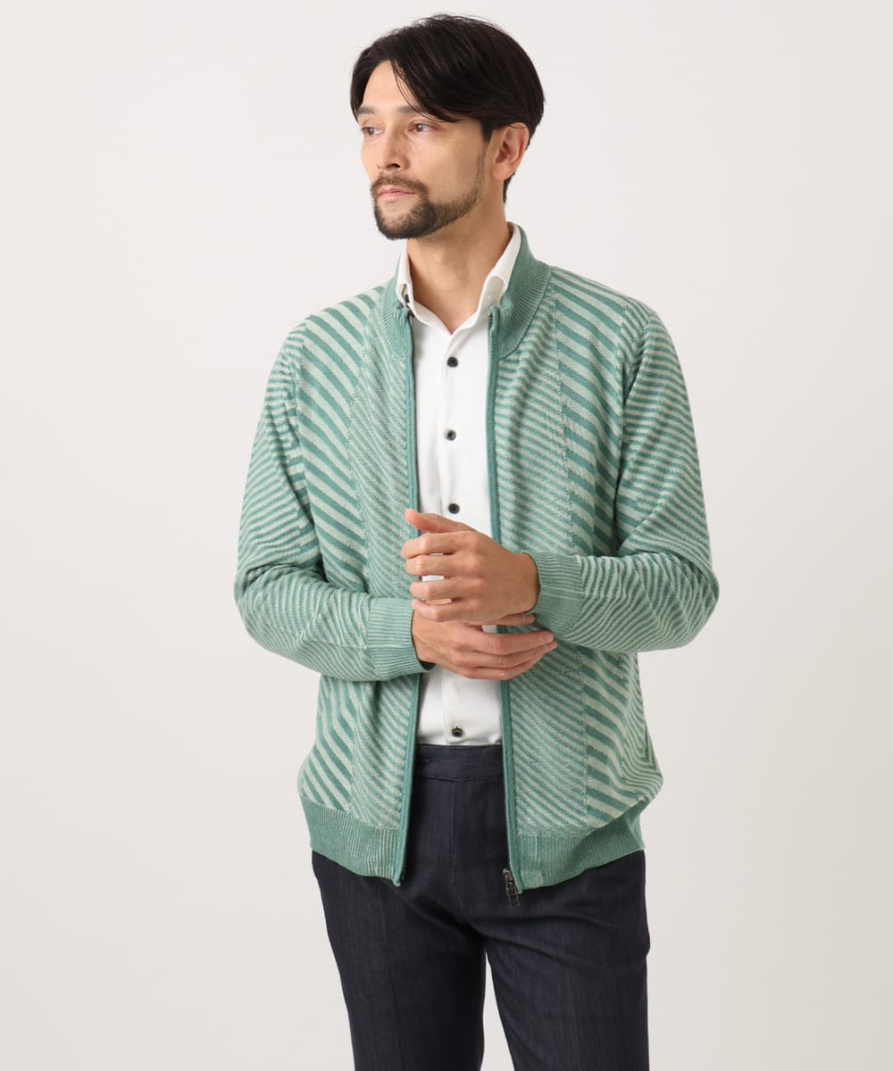 MNFAF02200 MICHEL KLEIN HOMME(ミッシェルクラン オム) グラデーションスタンドカラーニットブルゾン グリーン