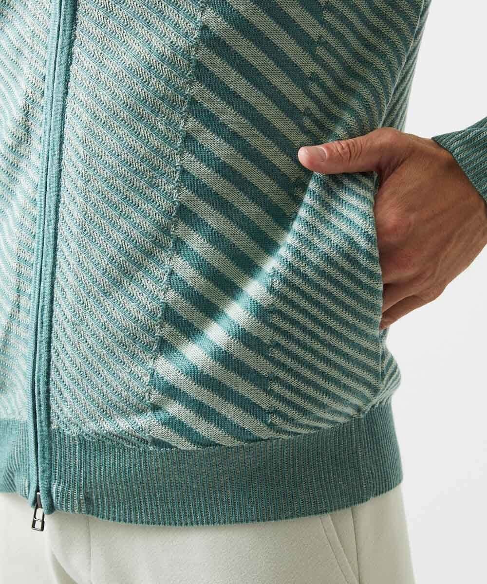 MNFAF02200 MICHEL KLEIN HOMME(ミッシェルクラン オム) グラデーションスタンドカラーニットブルゾン グリーン