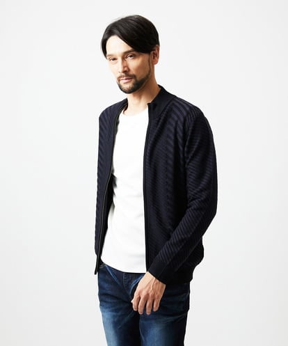 MNFAF02200 MICHEL KLEIN HOMME グラデーションスタンドカラーニットブルゾン