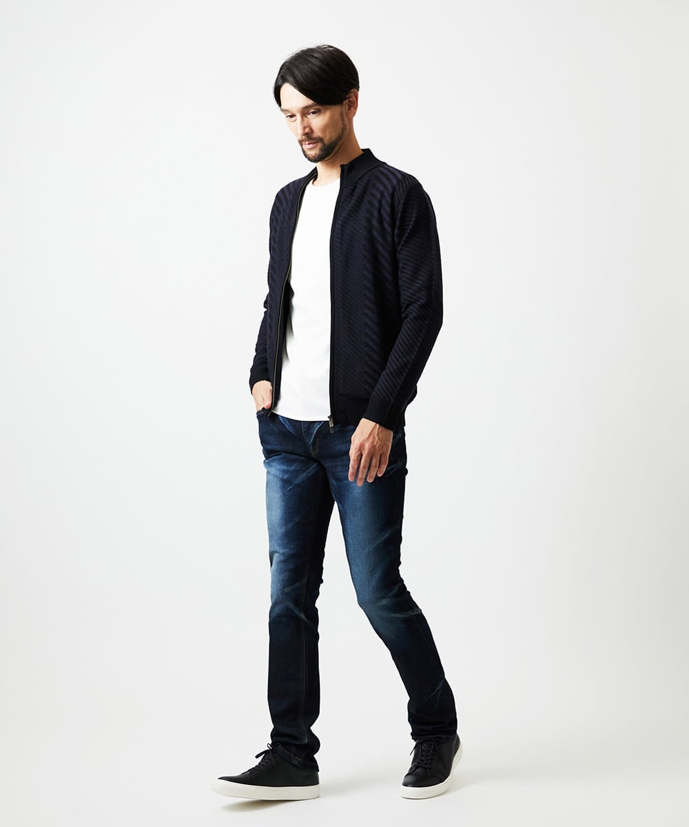 MNFAF02200 MICHEL KLEIN HOMME(ミッシェルクラン オム) グラデーションスタンドカラーニットブルゾン ネイビー