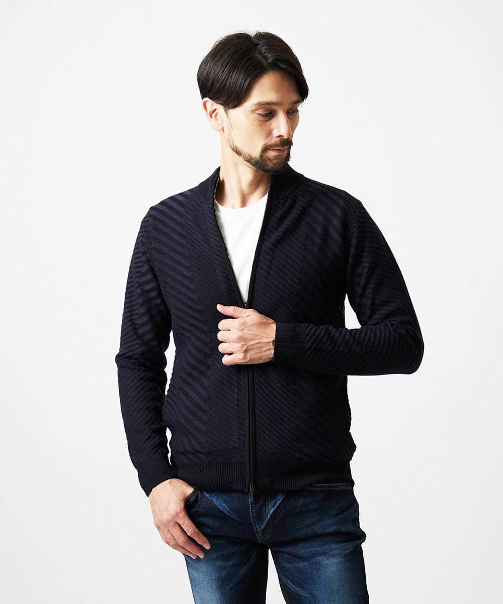 MNFAF02200 MICHEL KLEIN HOMME(ミッシェルクラン オム) グラデーションスタンドカラーニットブルゾン ネイビー