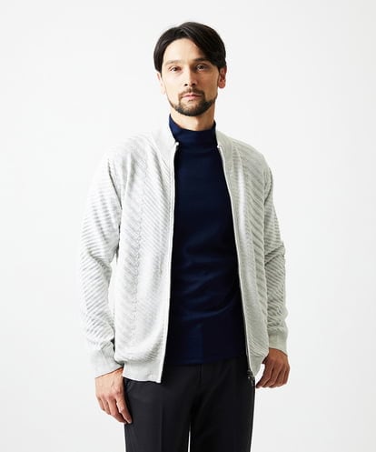 MNFAF02200 MICHEL KLEIN HOMME グラデーションスタンドカラーニットブルゾン
