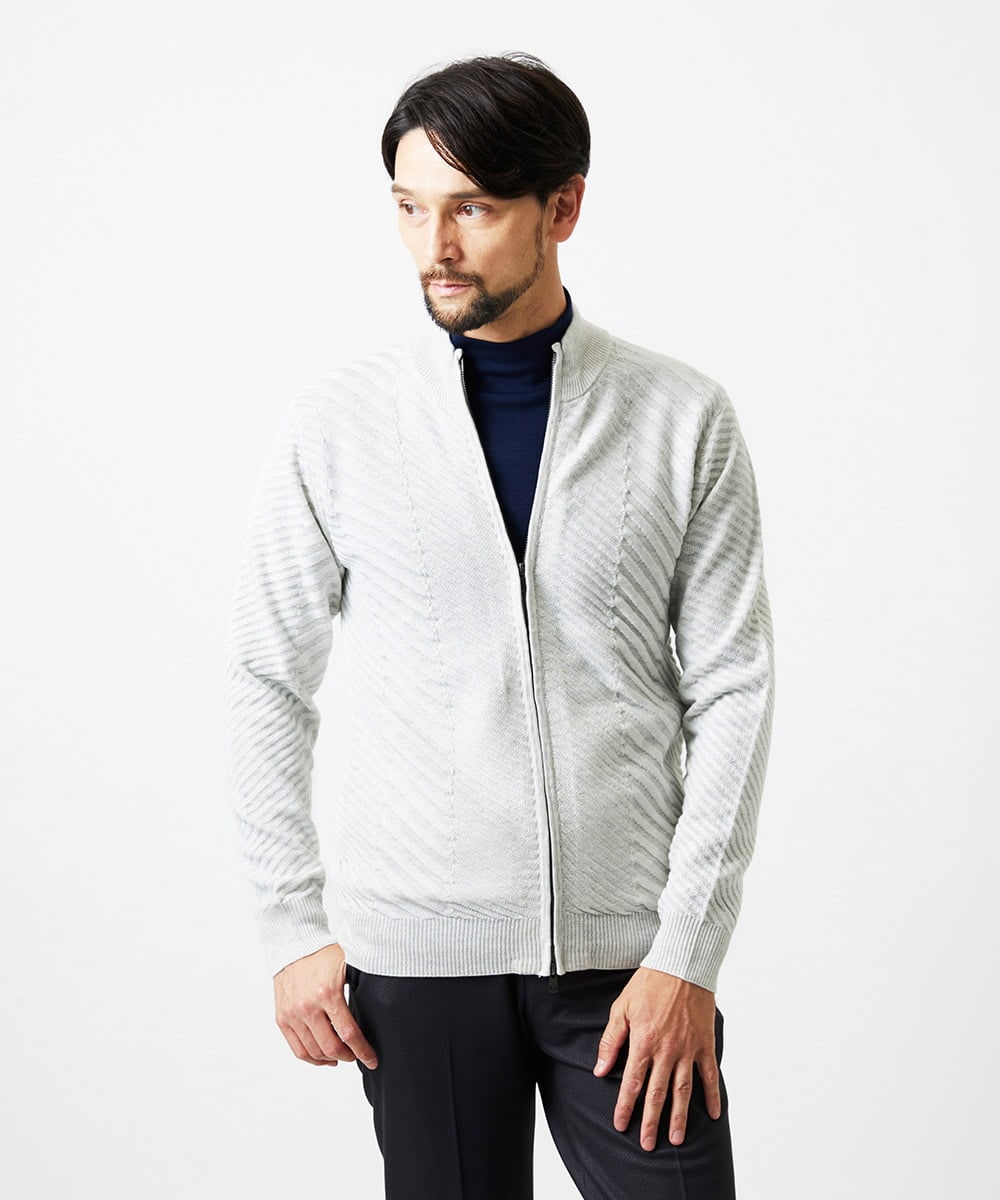MNFAF02200 MICHEL KLEIN HOMME(ミッシェルクラン オム) グラデーションスタンドカラーニットブルゾン ライトグレー