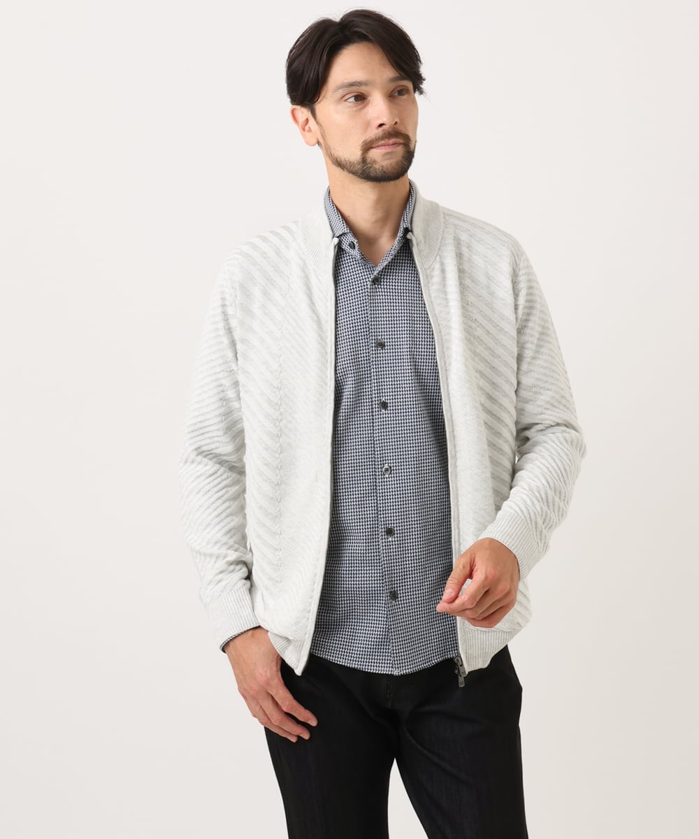 MNFAF02200 MICHEL KLEIN HOMME(ミッシェルクラン オム) グラデーションスタンドカラーニットブルゾン ライトグレー