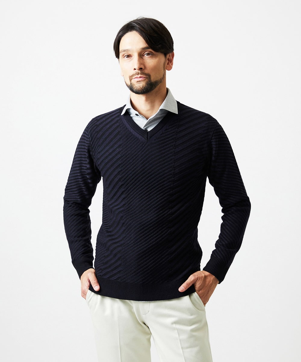 MNFAF03170 MICHEL KLEIN HOMME(ミッシェルクラン オム) グラデーションVネックニット ネイビー