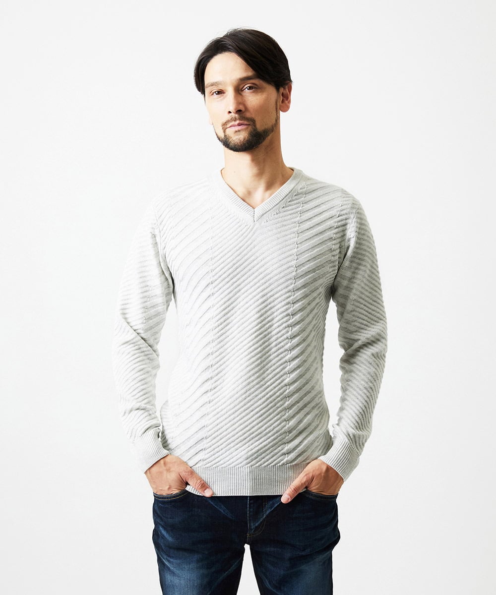 MNFAF03170 MICHEL KLEIN HOMME(ミッシェルクラン オム) グラデーションVネックニット ライトグレー