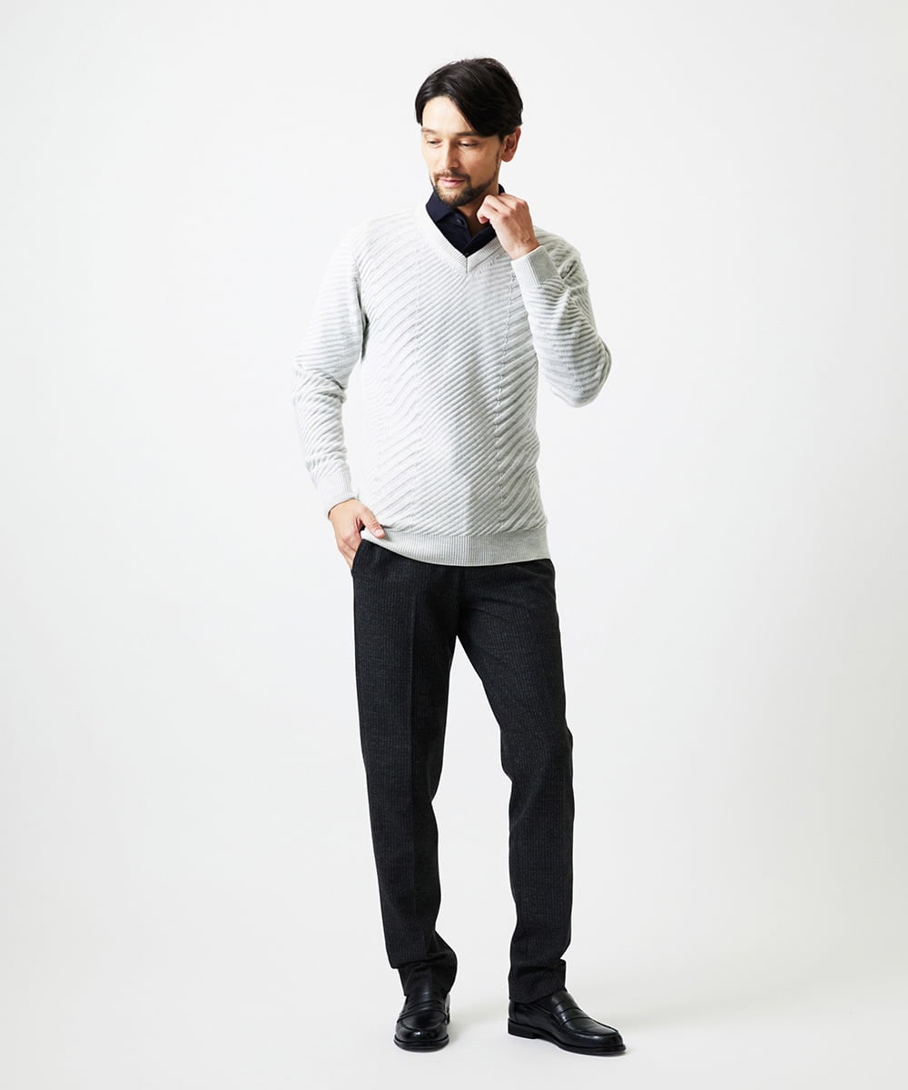 MNFAF03170 MICHEL KLEIN HOMME(ミッシェルクラン オム) グラデーションVネックニット ライトグレー