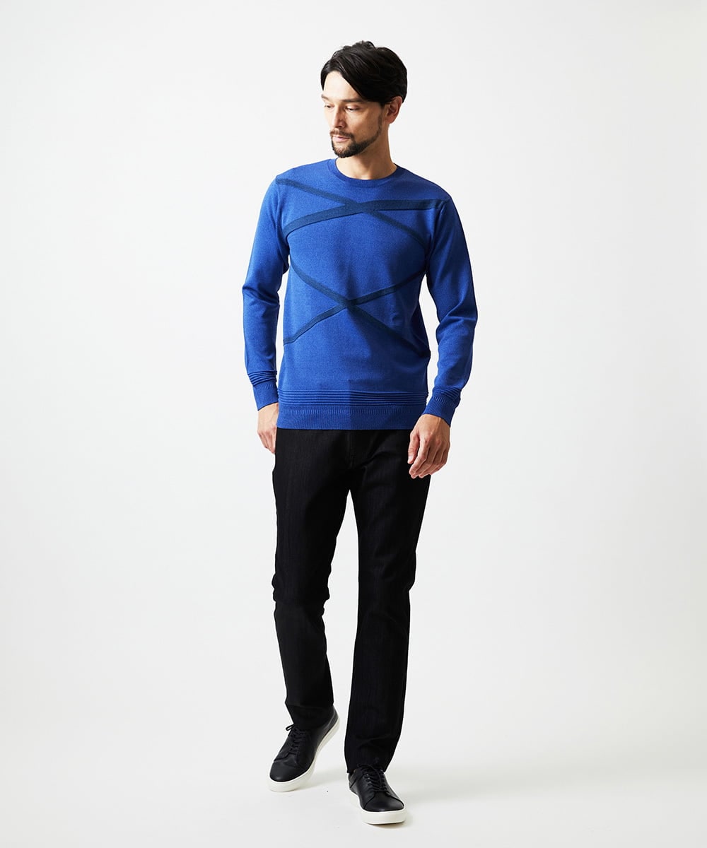MNFAF50180 MICHEL KLEIN HOMME(ミッシェルクラン オム) 切り替えクルーネックニット ブルー