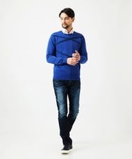 MNFAF50180 MICHEL KLEIN HOMME(ミッシェルクラン オム) 切り替えクルーネックニット ブルー