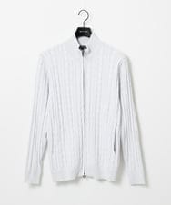 MNFAF51230 MICHEL KLEIN HOMME(ミッシェルクラン オム) 編み込みスタンドカラーニットブルゾン ライトグレー
