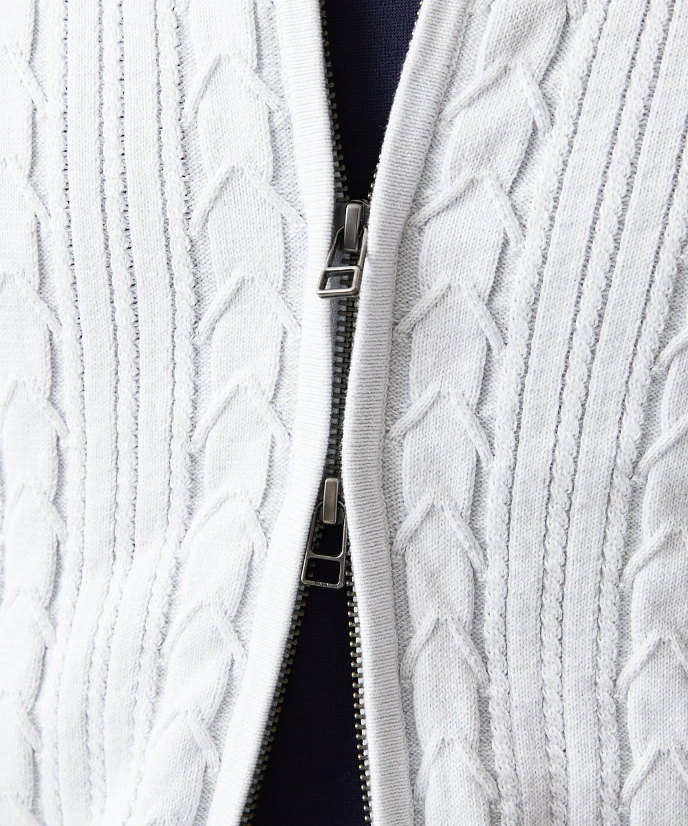 MNFAF51230 MICHEL KLEIN HOMME(ミッシェルクラン オム) 編み込みスタンドカラーニットブルゾン ライトグレー