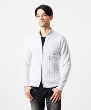 MNFAF51230 MICHEL KLEIN HOMME(ミッシェルクラン オム) 編み込みスタンドカラーニットブルゾン ライトグレー
