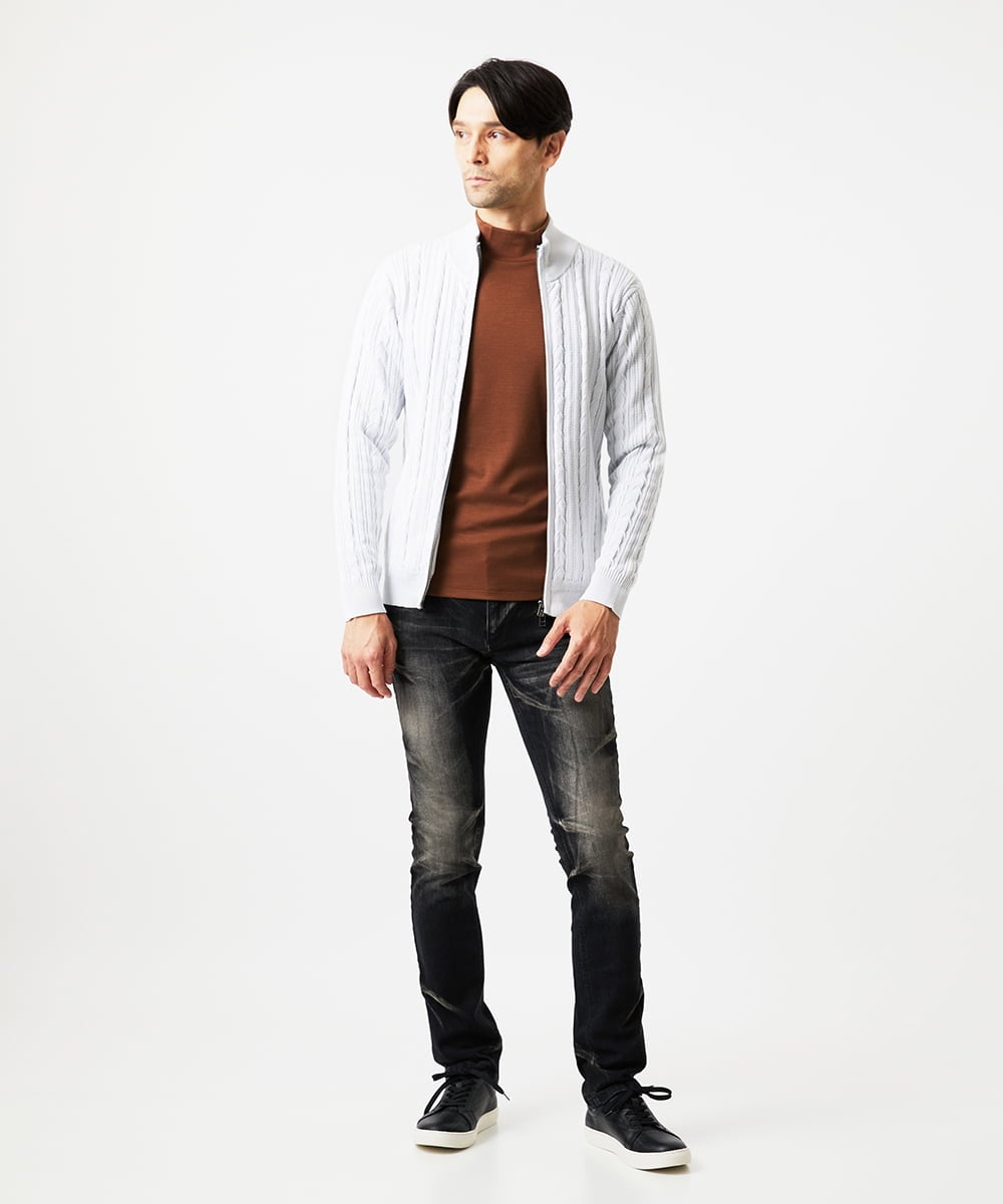 MNFAF51230 MICHEL KLEIN HOMME(ミッシェルクラン オム) 編み込みスタンドカラーニットブルゾン ライトグレー