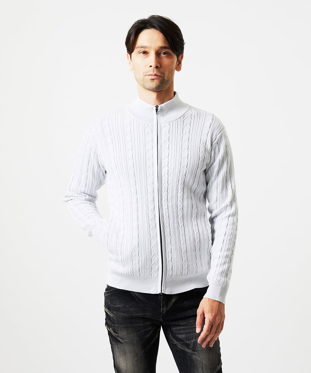MNFAF51230 MICHEL KLEIN HOMME(ミッシェルクラン オム) 編み込みスタンドカラーニットブルゾン ライトグレー