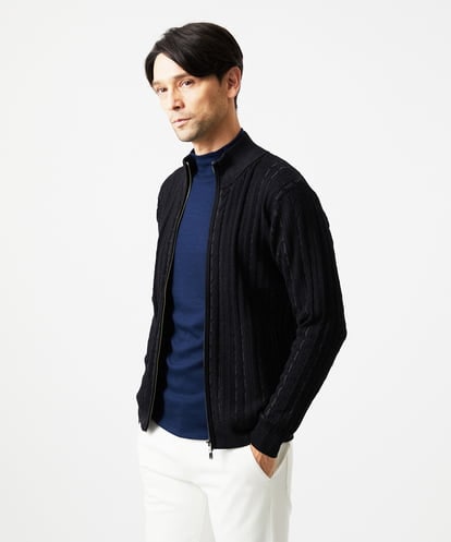 MNFAF51230 MICHEL KLEIN HOMME 編み込みスタンドカラーニットブルゾン