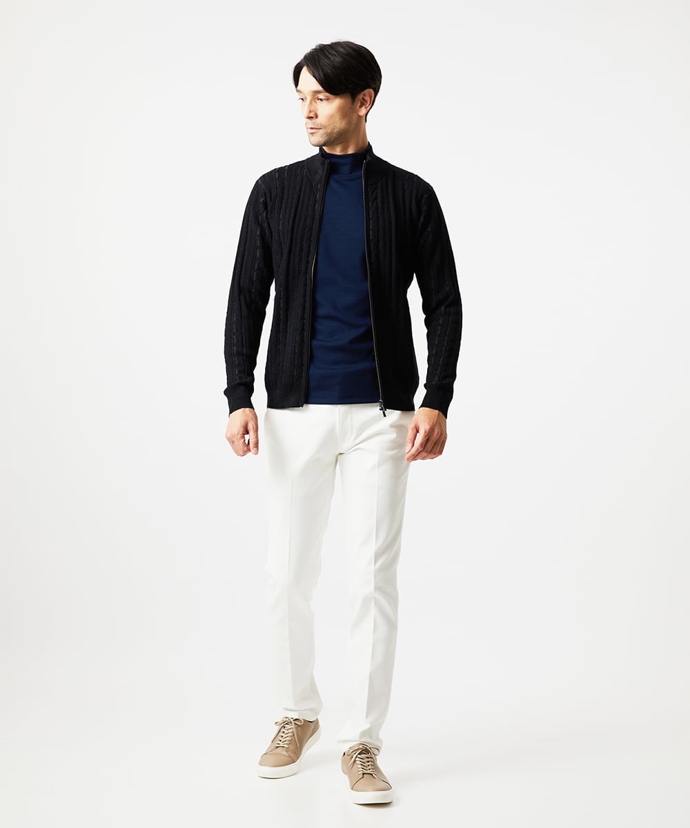 MNFAF51230 MICHEL KLEIN HOMME(ミッシェルクラン オム) 編み込みスタンドカラーニットブルゾン ブラック