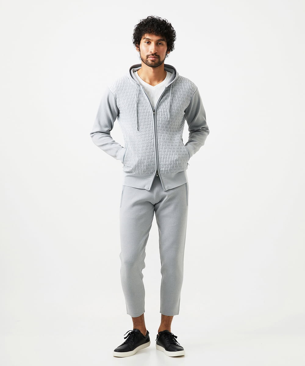 MNFAF54230 MICHEL KLEIN HOMME(ミッシェルクラン オム) 【セットアップ】ニットジップアップパーカー ライトグレー