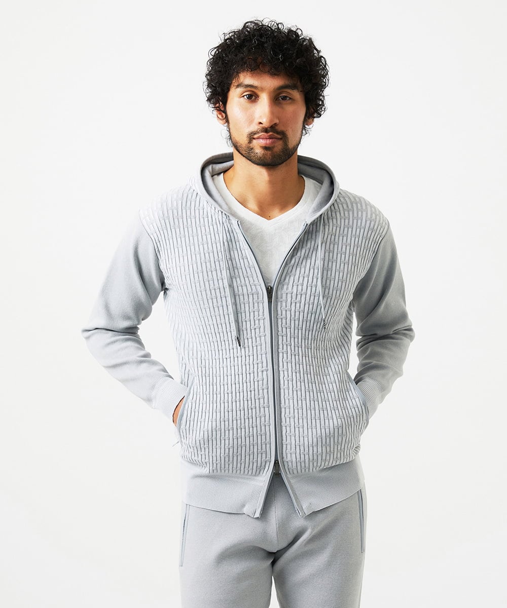MNFAF54230 MICHEL KLEIN HOMME(ミッシェルクラン オム) 【セットアップ】ニットジップアップパーカー ライトグレー