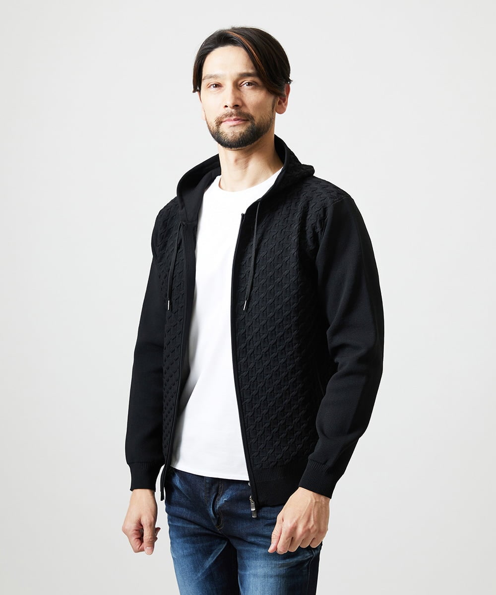 MNFAI50270 MICHEL KLEIN HOMME(ミッシェルクラン オム) ニットジップアップパーカー ブラック