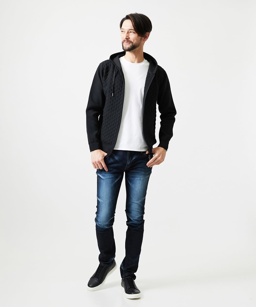MNFAI50270 MICHEL KLEIN HOMME(ミッシェルクラン オム) ニットジップアップパーカー ブラック