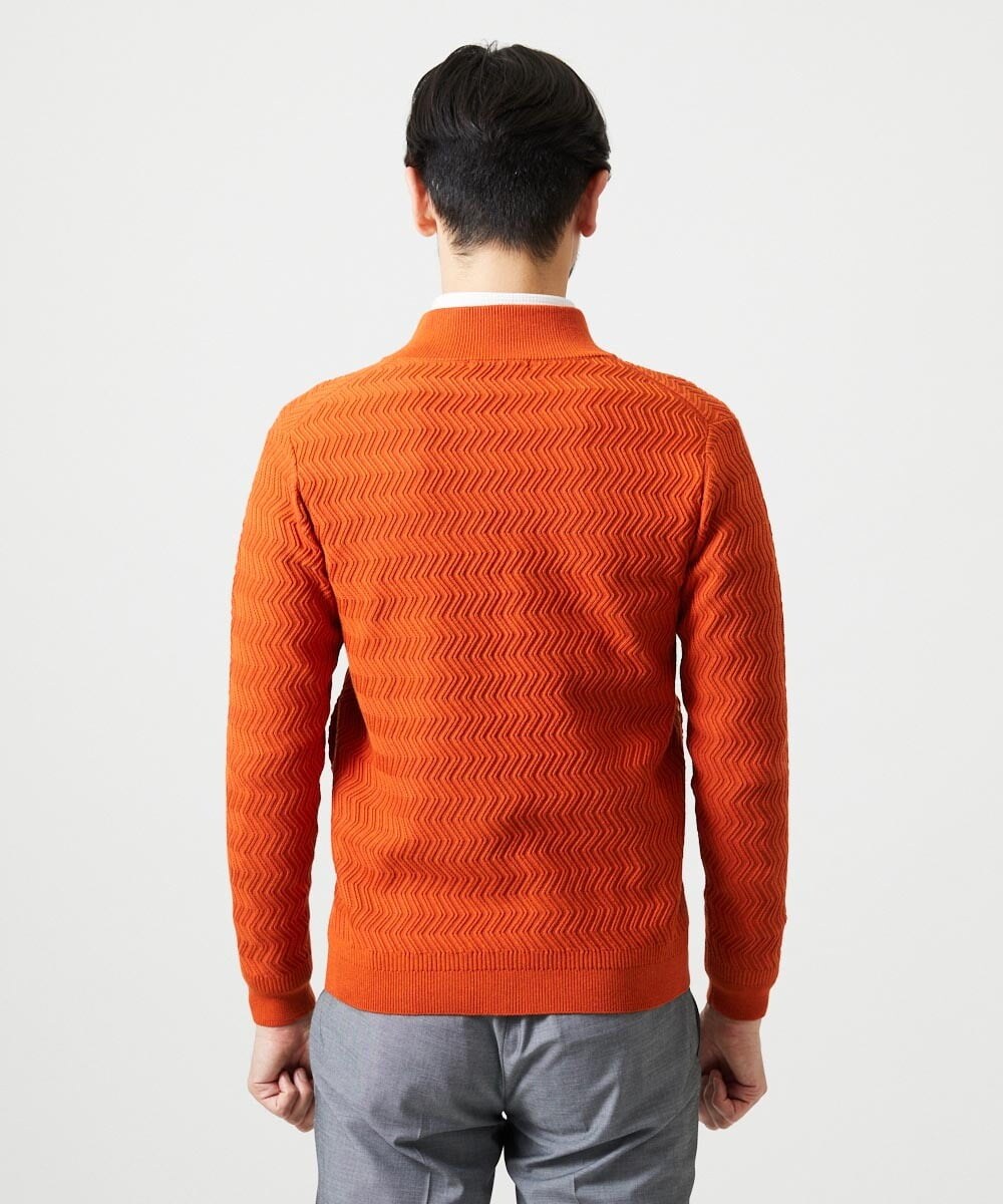 MNFAI51230 MICHEL KLEIN HOMME(ミッシェルクラン オム) オリジナル柄スタンドカラーニットカーディガン オレンジ