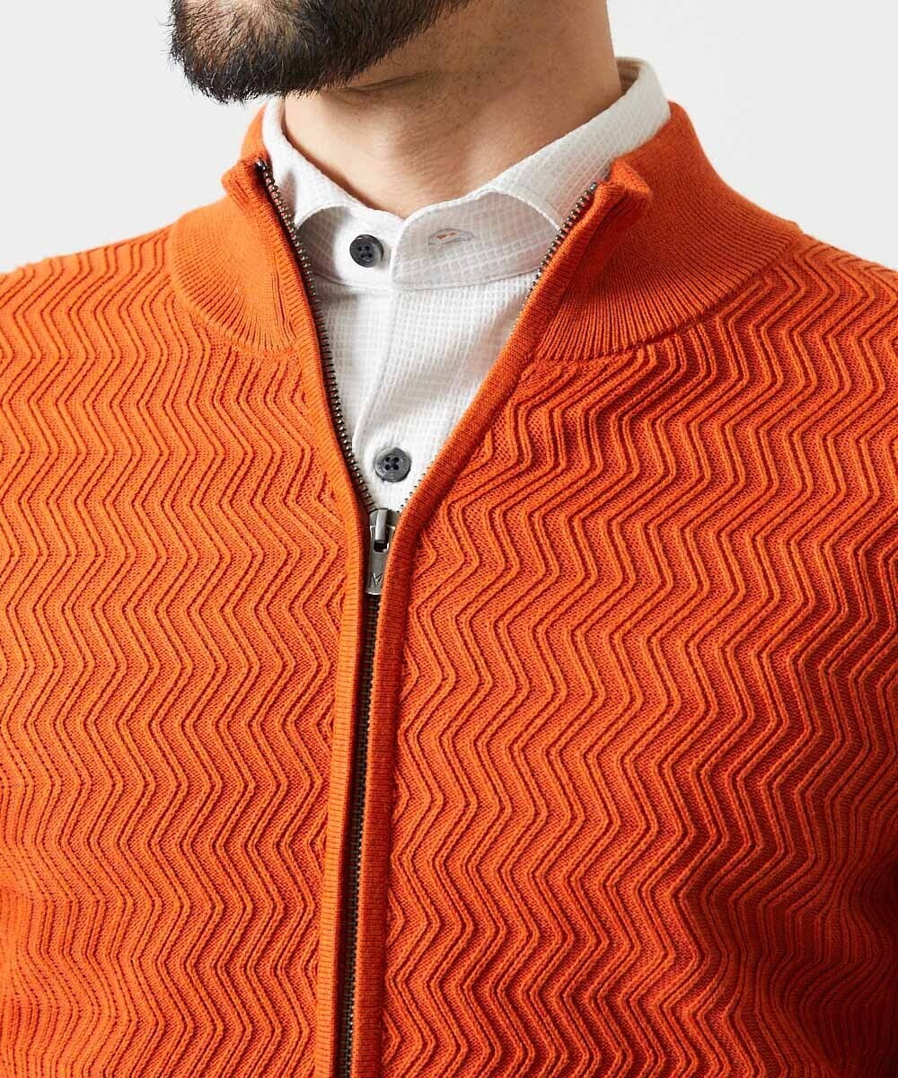 MNFAI51230 MICHEL KLEIN HOMME(ミッシェルクラン オム) オリジナル柄スタンドカラーニットカーディガン オレンジ
