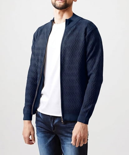 MNFAI51230 MICHEL KLEIN HOMME オリジナル柄スタンドカラーニットカーディガン