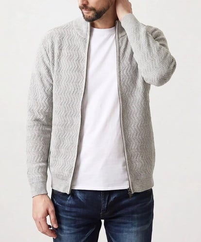 MNFAI51230 MICHEL KLEIN HOMME オリジナル柄スタンドカラーニットカーディガン