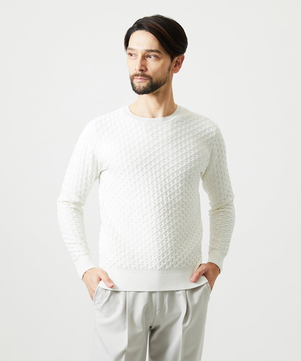 MNFAI52210 MICHEL KLEIN HOMME(ミッシェルクラン オム) 立体編柄クルーネックニット ホワイト