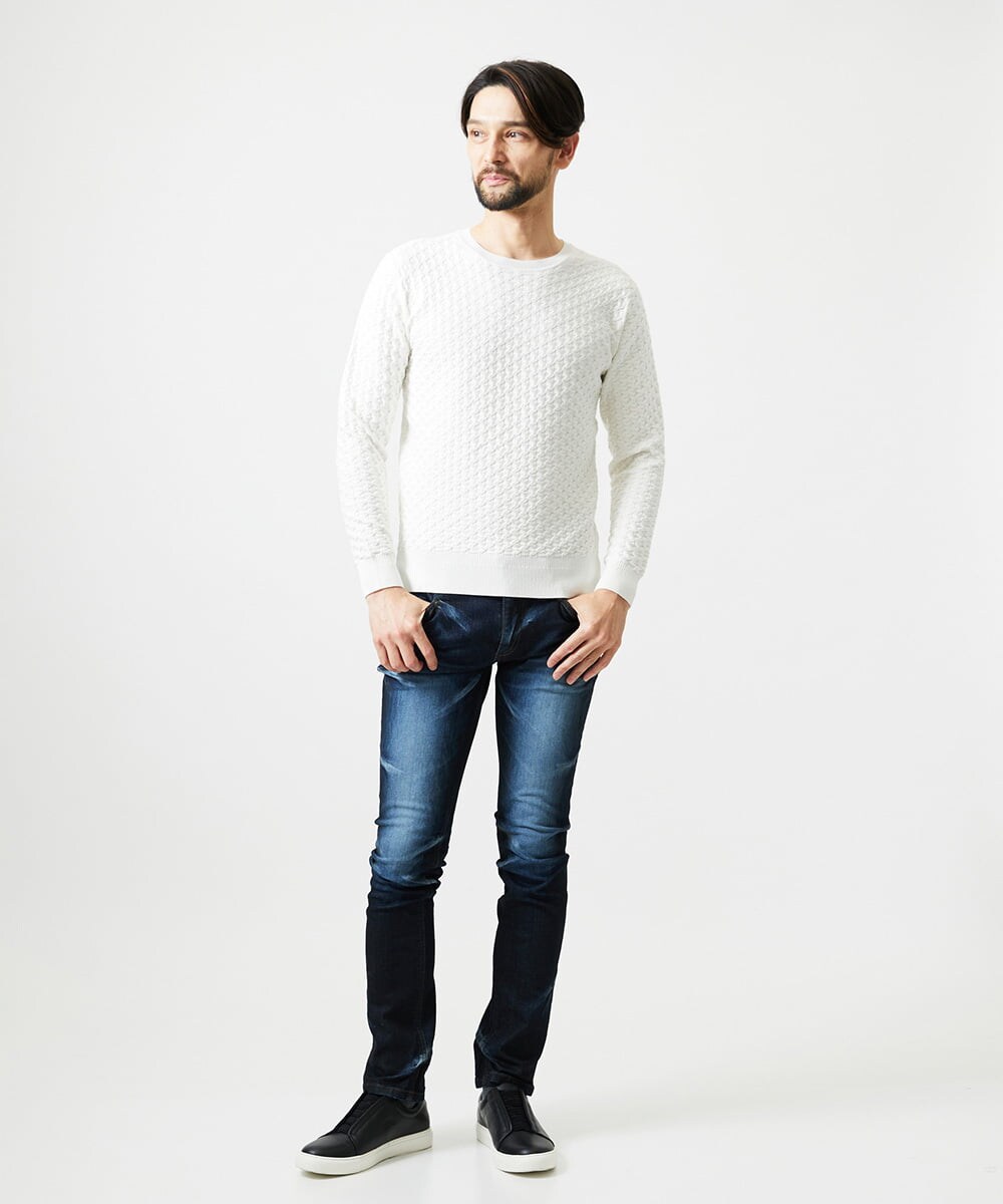 MNFAI52210 MICHEL KLEIN HOMME(ミッシェルクラン オム) 立体編柄クルーネックニット ホワイト