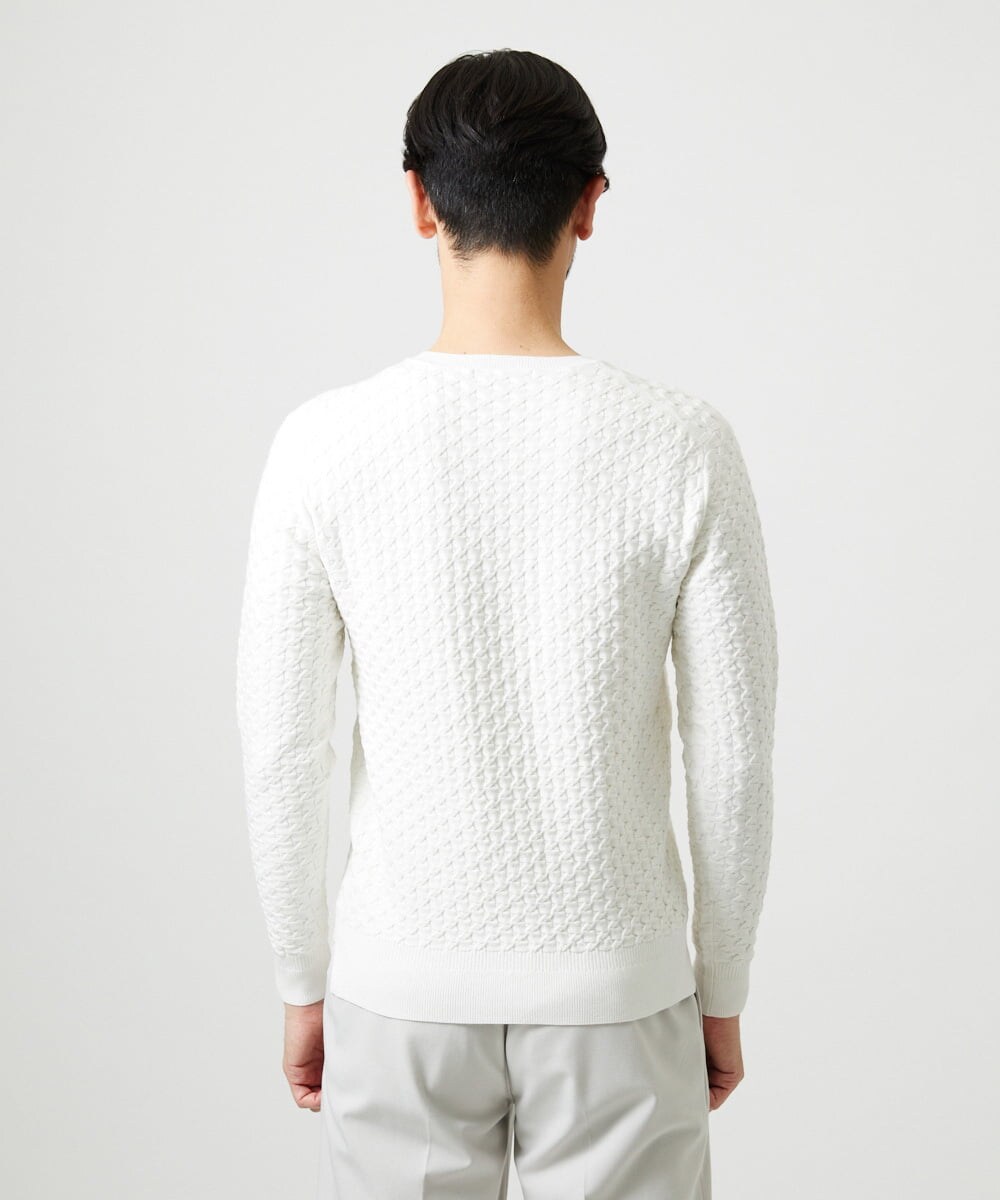 MNFAI52210 MICHEL KLEIN HOMME(ミッシェルクラン オム) 立体編柄クルーネックニット ホワイト