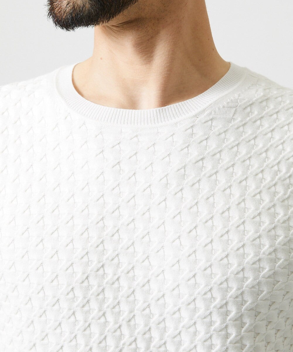 MNFAI52210 MICHEL KLEIN HOMME(ミッシェルクラン オム) 立体編柄クルーネックニット ホワイト