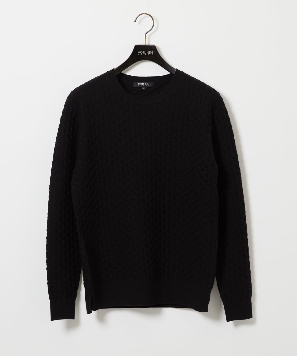MNFAI52210 MICHEL KLEIN HOMME(ミッシェルクラン オム) 立体編柄クルーネックニット ブラック