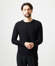 MNFAI52210 MICHEL KLEIN HOMME(ミッシェルクラン オム) 立体編柄クルーネックニット ブラック
