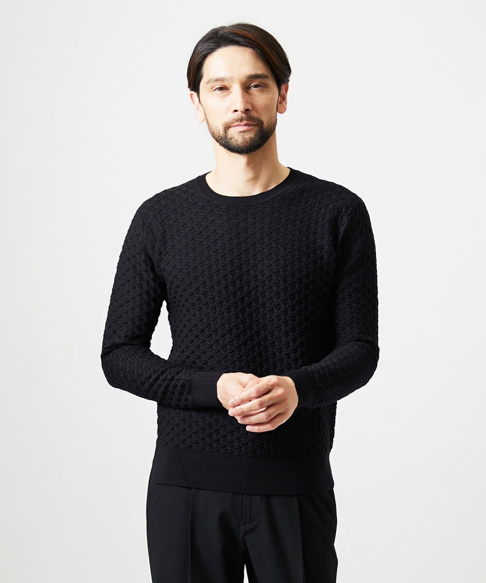 MNFAI52210 MICHEL KLEIN HOMME(ミッシェルクラン オム) 立体編柄クルーネックニット ブラック