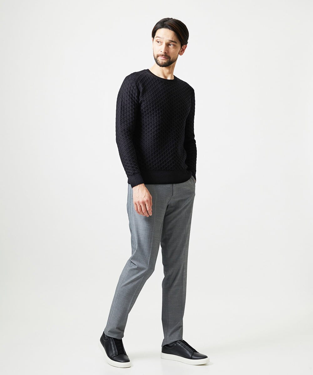 MNFAI52210 MICHEL KLEIN HOMME(ミッシェルクラン オム) 立体編柄クルーネックニット ブラック