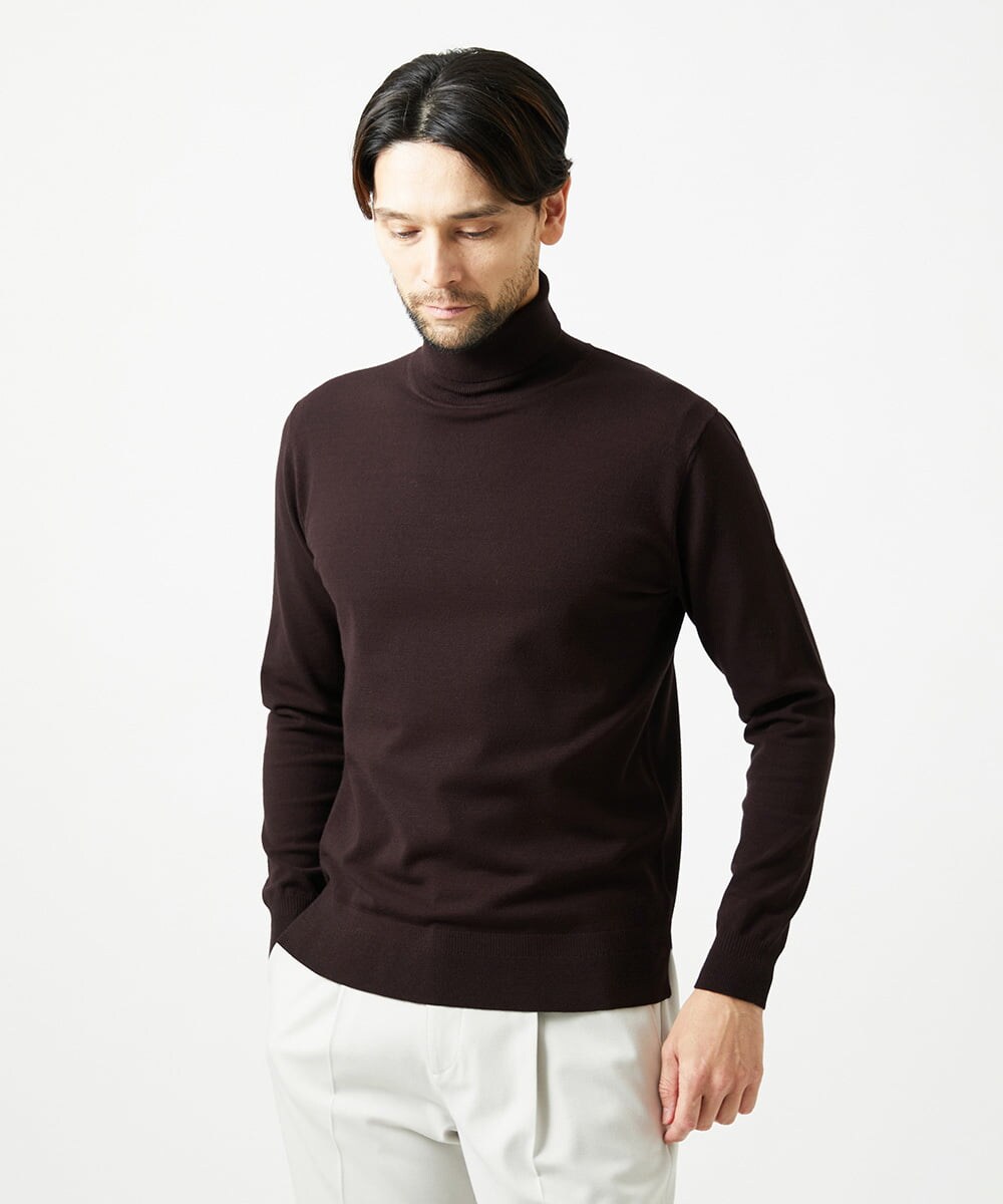 MNFAI53210 MICHEL KLEIN HOMME(ミッシェルクラン オム) 天竺編タートルネックニット ブラウン