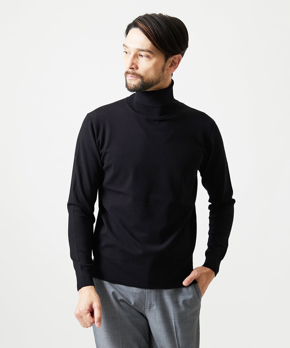 MNFAI53210 MICHEL KLEIN HOMME(ミッシェルクラン オム) 天竺編タートルネックニット ブラック