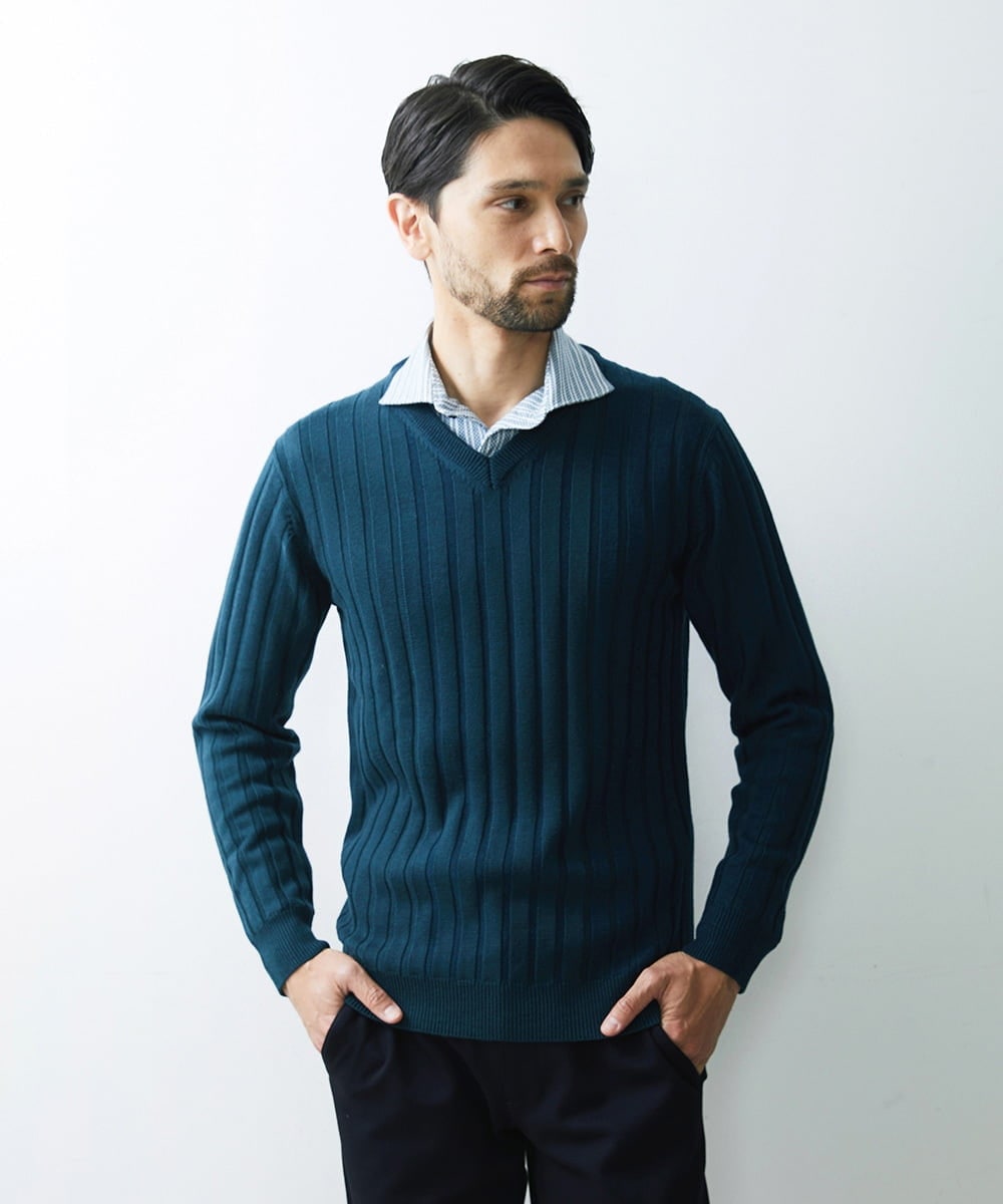 MNFAS01150 MICHEL KLEIN HOMME(ミッシェルクラン オム) グラデーションVネックニット グリーン(35)