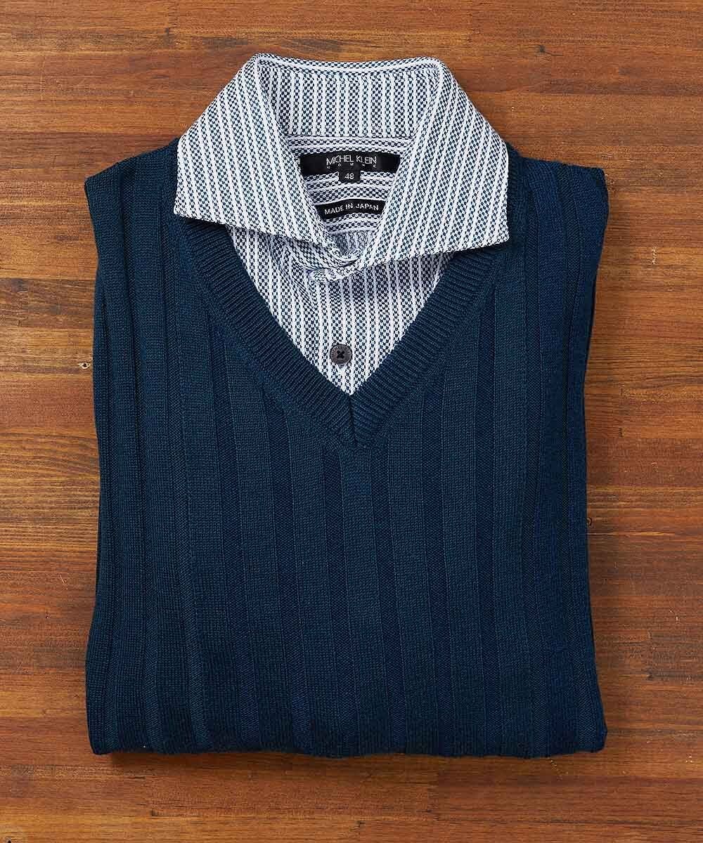 MNFAS01150 MICHEL KLEIN HOMME(ミッシェルクラン オム) グラデーションVネックニット グリーン(35)