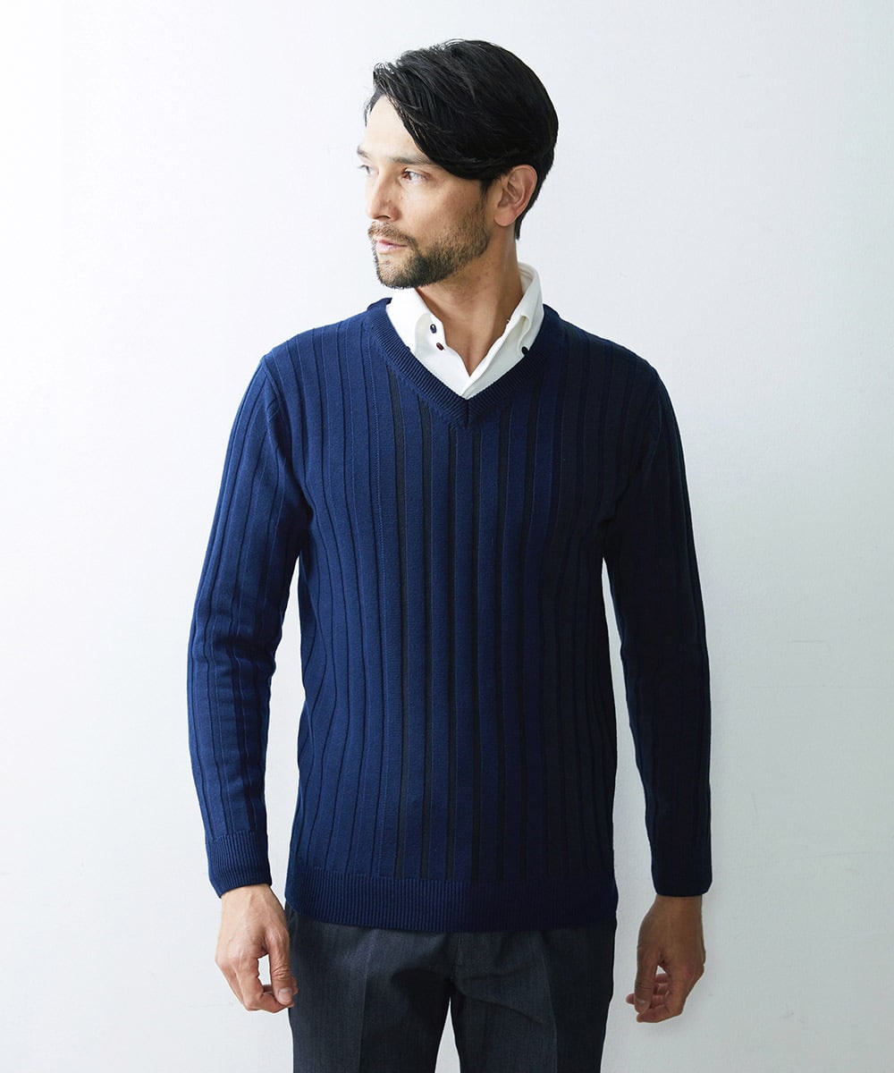 MNFAS01150 MICHEL KLEIN HOMME(ミッシェルクラン オム) グラデーションVネックニット ネイビー(57)
