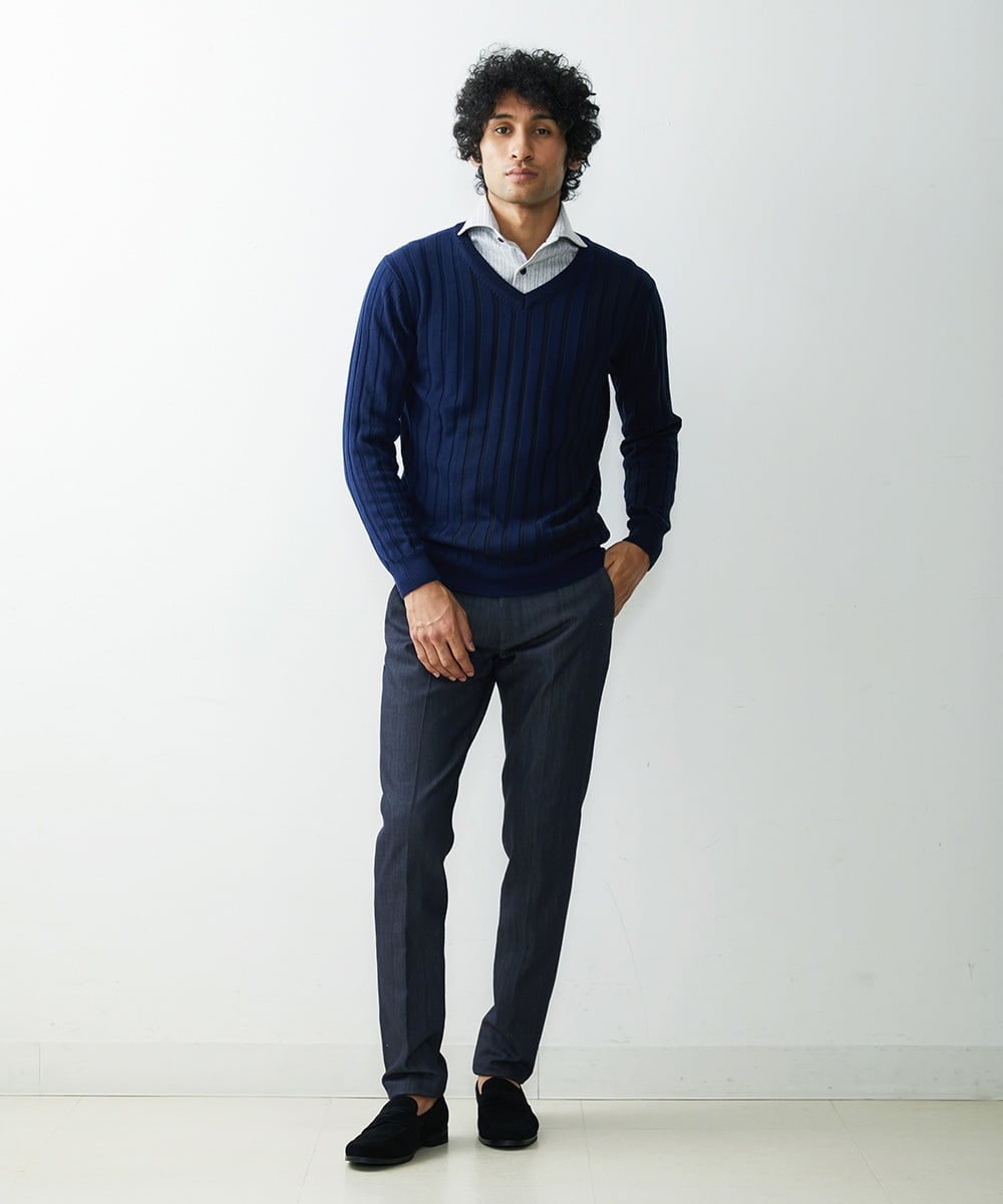 MNFAS01150 MICHEL KLEIN HOMME(ミッシェルクラン オム) グラデーションVネックニット ネイビー(57)
