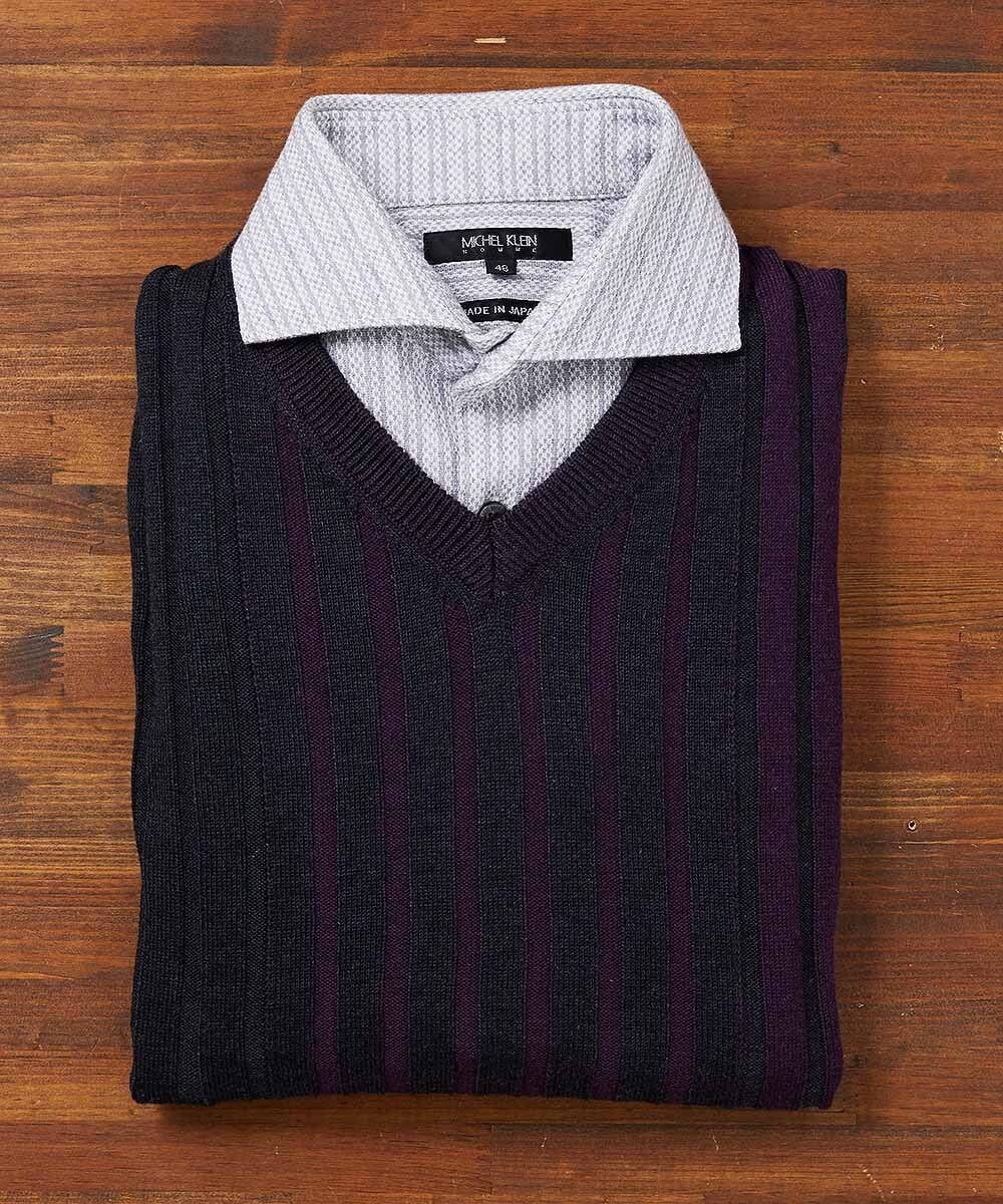 MNFAS01150 MICHEL KLEIN HOMME(ミッシェルクラン オム) グラデーションVネックニット パープル(63)
