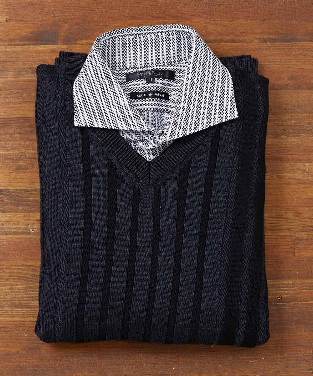 MNFAS01150 MICHEL KLEIN HOMME(ミッシェルクラン オム) グラデーションVネックニット ブラック(94)