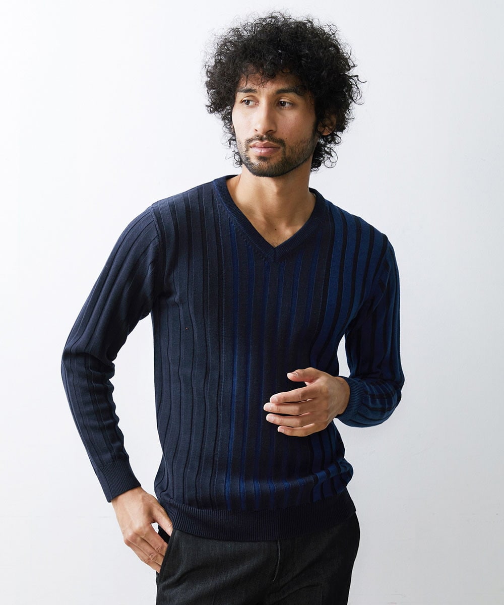 MNFAV01170 MICHEL KLEIN HOMME(ミッシェルクラン オム) グラデーションVネックニット ネイビー
