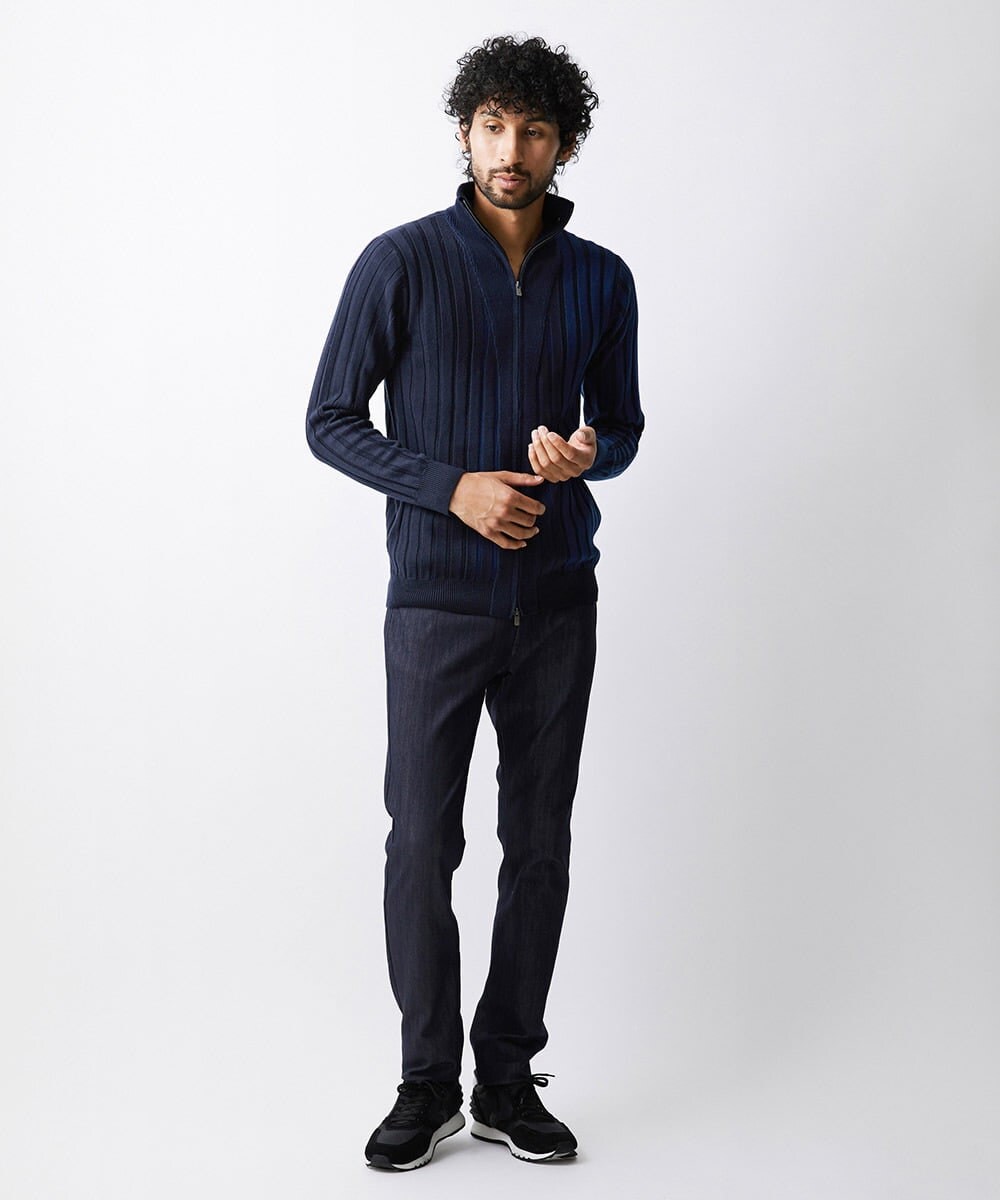MNFAV03200 MICHEL KLEIN HOMME(ミッシェルクラン オム) 【2023年モデル】グラデーションニットZIPアップカーディガン ネイビー(57)
