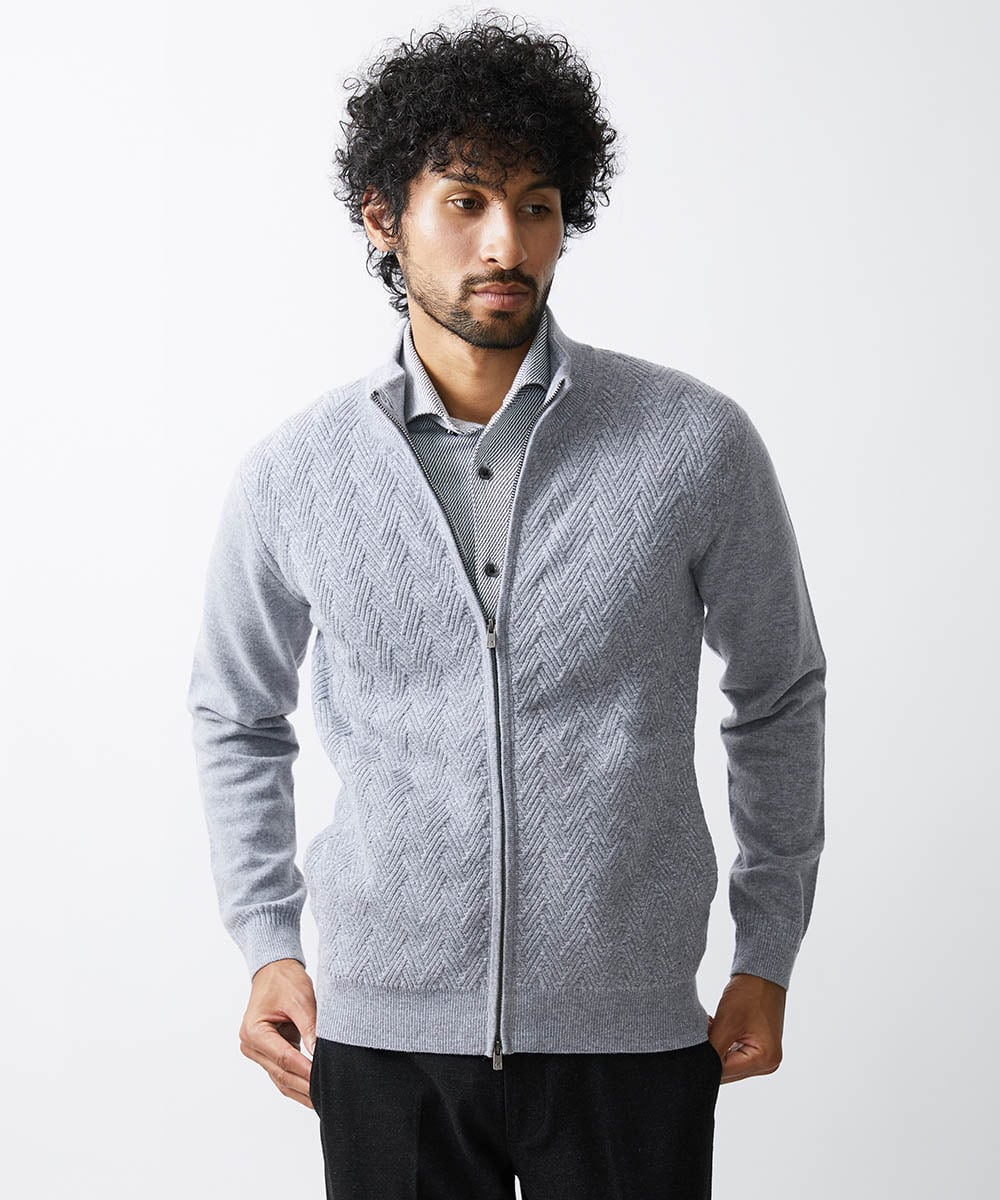 MNFAV05230 MICHEL KLEIN HOMME(ミッシェルクラン オム) ニットZIPアップカーディガン ライトグレー(91)