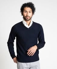 MNFAV11190 MICHEL KLEIN HOMME(ミッシェルクラン オム) 矢羽根柄 Vネックニット ネイビー